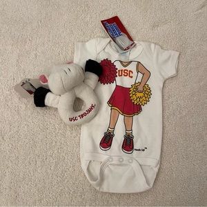 NWT USC Newborn Girl Cheerleading Onesie & Rattle